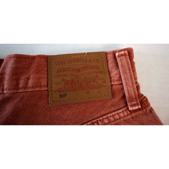 Levi's 501 (56327-0327) Women's Sz W26 Baked Clay Red Denim Cut-Off Shorts - Picture 3 of 8